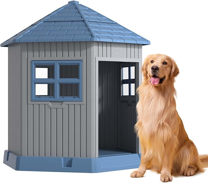 Vixzen Large Outdoor Dog House, Durable Water Resistant Resin Dog House by Vixzen
