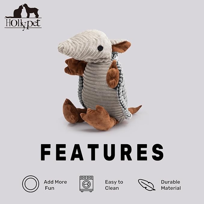 Hollypet Plush Dog Squeaky Toy Stuffed Armadillo Animal Pet Puppy Chew Toys - Image 6