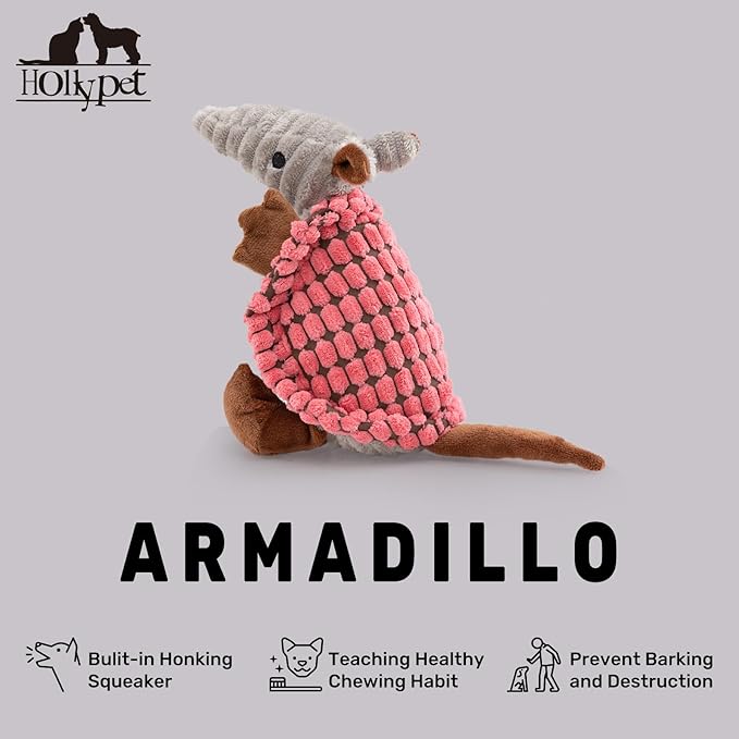 Hollypet Plush Dog Squeaky Toy Stuffed Armadillo Animal Pet Puppy Chew Toys - Image 4