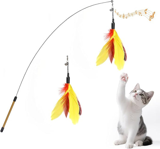 Pawaboo Feather Teaser Cat Toy, Interactive Feather Wand Cats Toy Flying by Pawaboo