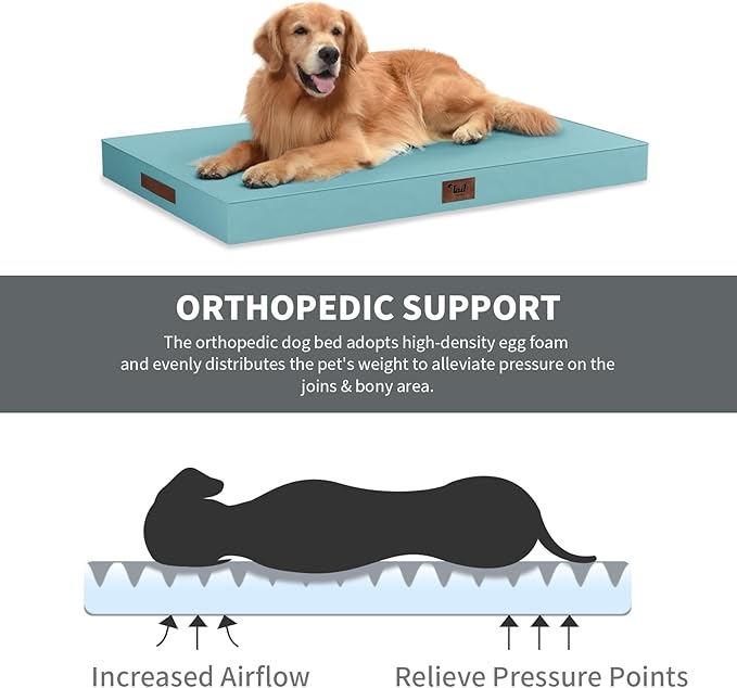 Outdoor Large Washable Dog Bed, Orthopedic Egg Crate Foam Dog Crate Mat - Image 3