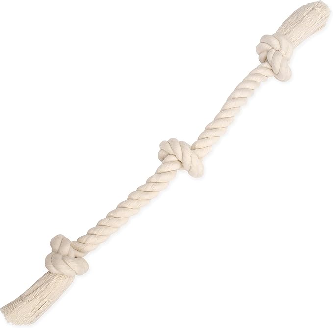 Flossy Chews 100-Percent Cotton White 3-Knot Rope Tug by MammothPetProducts
