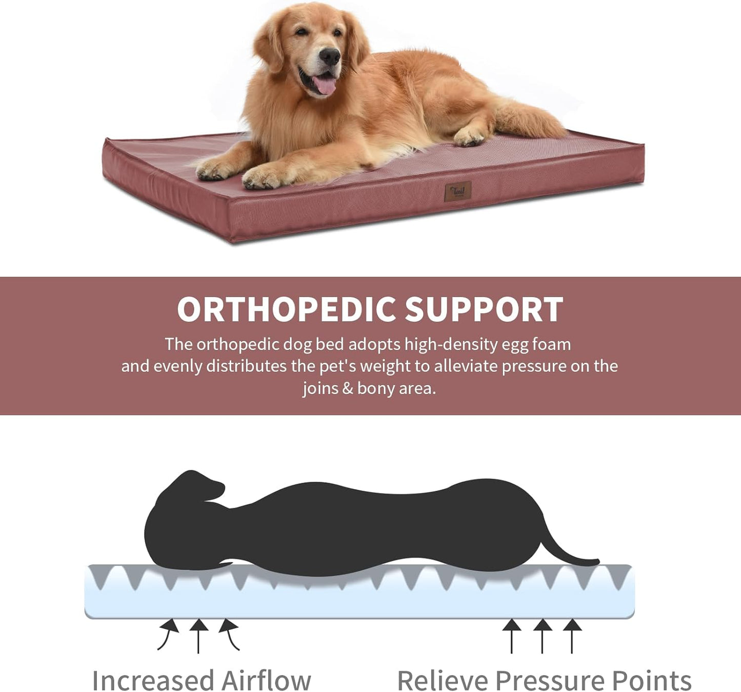 Outdoor Dog Bed for Medium Dogs, Waterproof Dog Crate Bed for Puppy Beds, Orthopedic Egg Crate Foam Pet Bed with Washable and Removable Oxford Cover, Pink