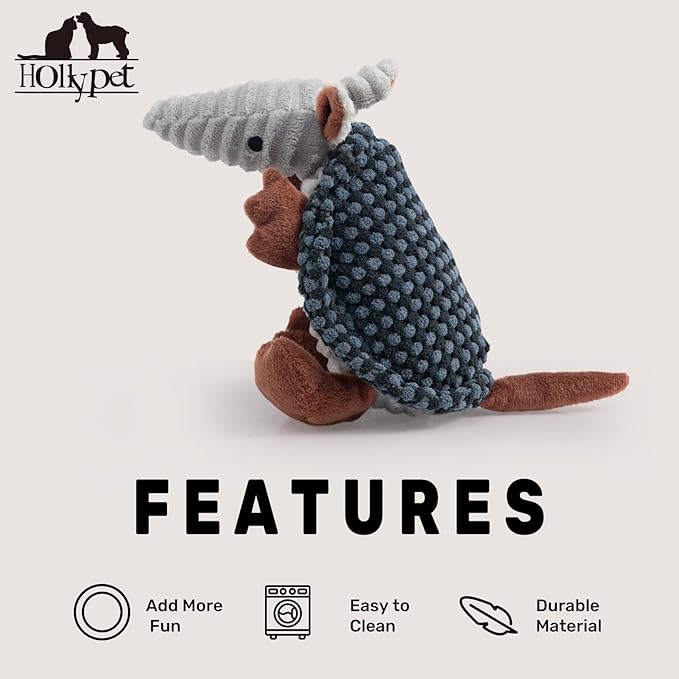 Hollypet Plush Dog Squeaky Toy Stuffed Armadillo Animal Pet Puppy Chew Toys - Image 6