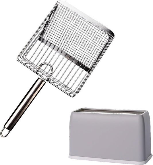 Cat Litter Scoop, Metal Scooper, Deep Shovel, Ergonomic Handle, Kitten Poop Sifting, Durable, Heavy Duty Speed Sifter, for Litter Box （Silvery-Gray）