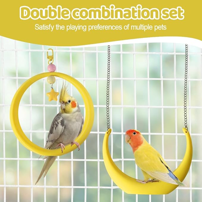 2PCS Bird Swing, Round & Half Moon Parrot Swing Perch - Image 2