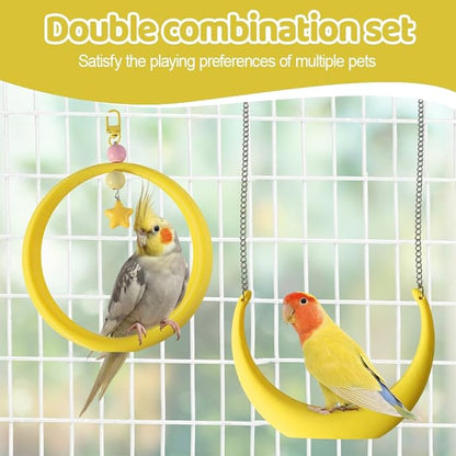 2PCS Bird Swing, Round & Half Moon Parrot Swing Perch - Image 2
