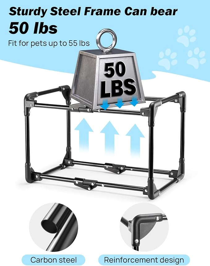 JOYTUTUS 32 Inch Collapsible Dog Crate, Steel Frame 8-Bar Foldable Soft Kennel - Image 3