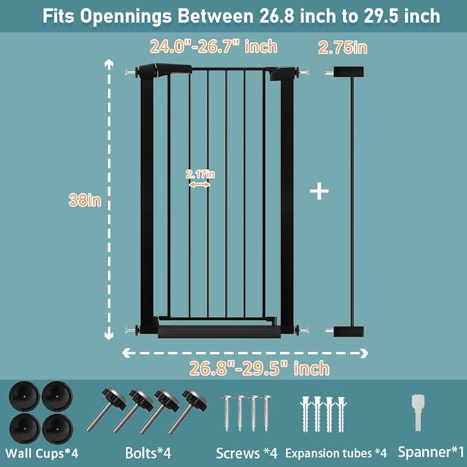 Fairy Baby Narrow Baby Gate 24.5"-29.5" Inch Wide, No Drill Metal Safety Gate - Image 2