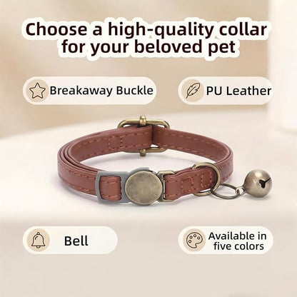 THAIN Leather Cat Collar with Bell Breakaway- Adjustable, Retro Bell fit Most - Image 3