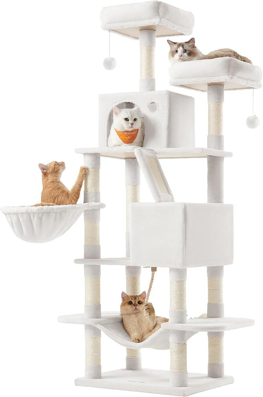 Feandrea Cat Tree, 66.1-Inch Large Cat Tower, 2 Perches, 2 Caves, Cream White by FeandreabySONGMICSHOME