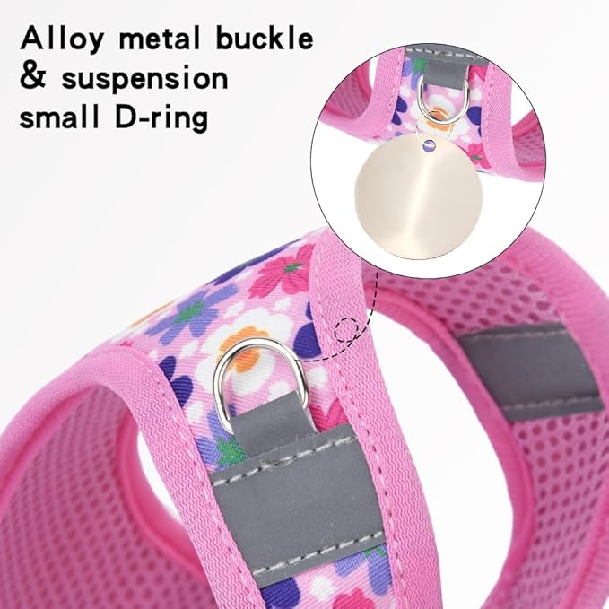 Step in Dog Harness and Leash Set, Flower Adjustable Easy Walk Puppy Harnesses - Image 3