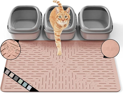 OHMO Cat Litter Mat XXL Trapping Mat Premium Silicone Rubber 37.5x25.2 Coral by OHMO