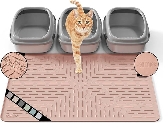 OHMO Cat Litter Mat XXL Trapping Mat Premium Silicone Rubber 37.5x25.2 Coral by OHMO
