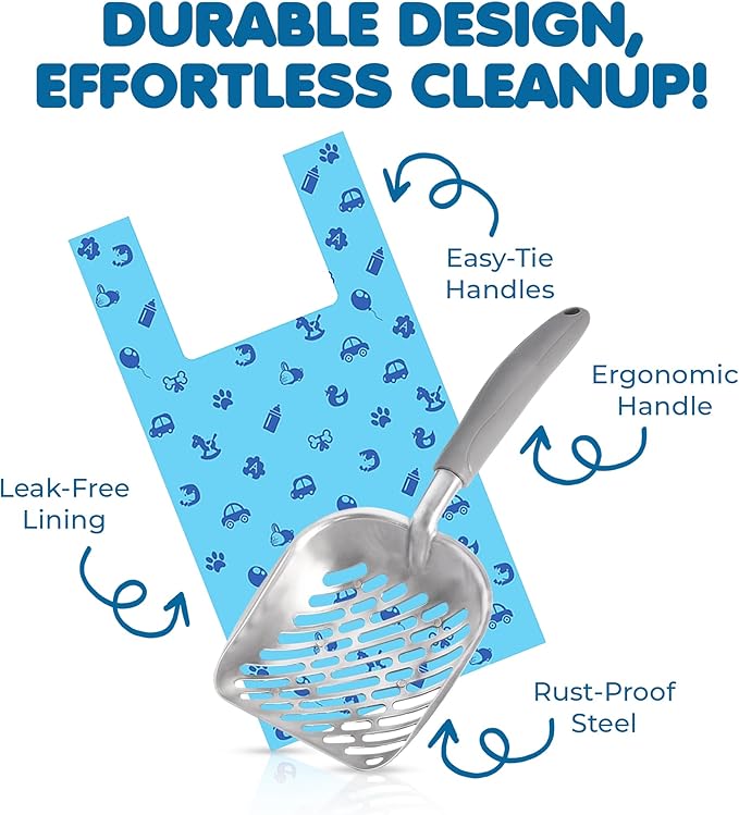 SunGrow Cat Litter Scoop and Bag Combo, Stainless Steel Deep Shovel, 60 Plastic - Image 3
