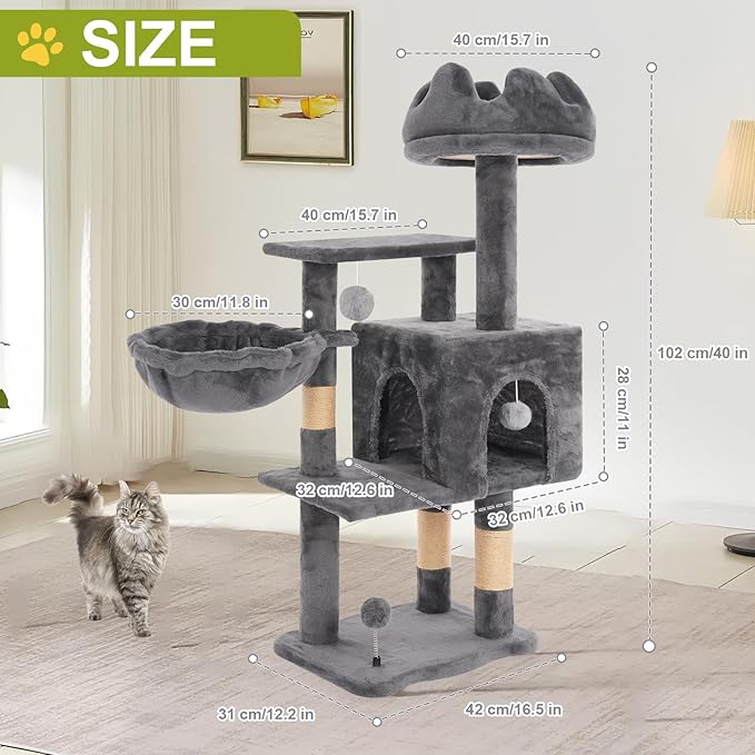 Cat Tree Tower with Metal Frame Hammock, Cat Towers with Scratching Post - Image 3