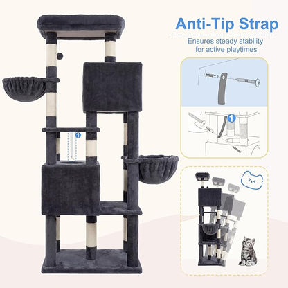 Heybly 68.1" Cat Tree with Oversized Top Platform & Wide Base, Heavy Duty Cat - Image 7
