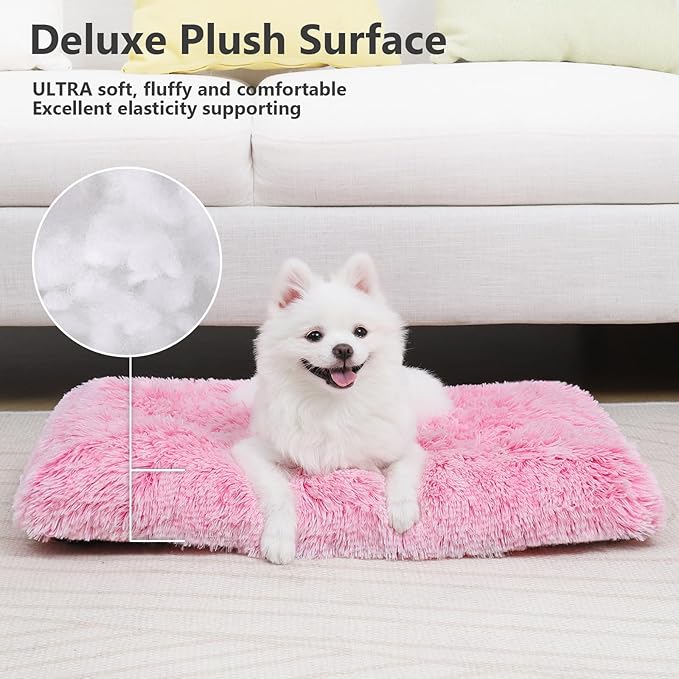 Vonabem Medium Dog Bed Crate Pad 30 inch, Washable Pink Plush Soft Puppy Beds - Image 3