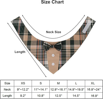 ADOGGYGO Brown Dog Tuxedo, Plaid Pet Bowtie Collar, Adjustable Brown Plaid - Image 4