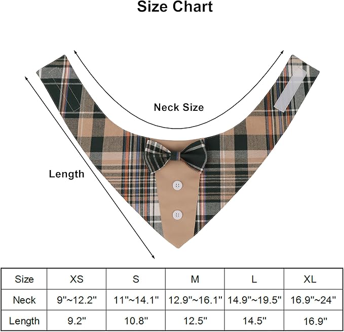 ADOGGYGO Brown Dog Tuxedo, Plaid Pet Bowtie Collar, Adjustable Brown Plaid - Image 4