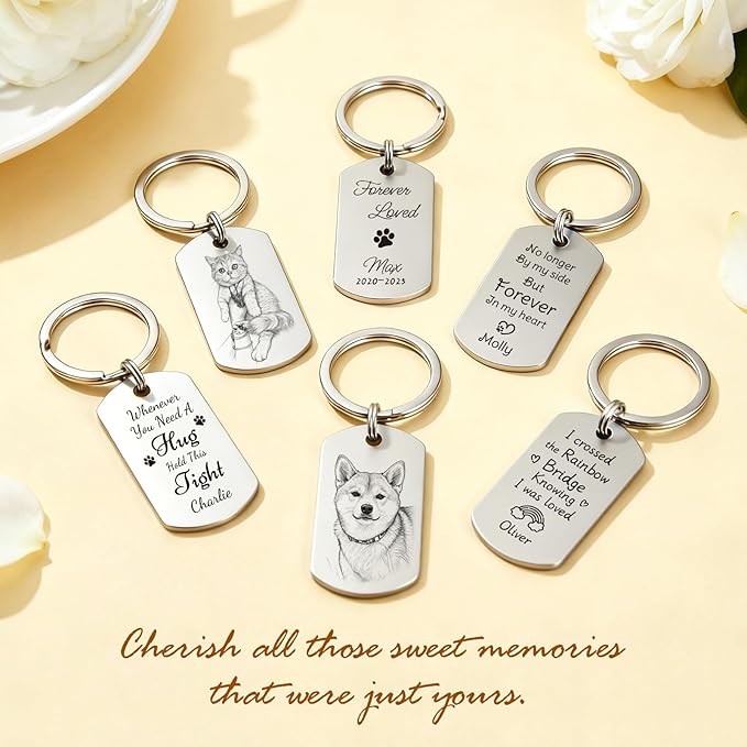 Custom Dog or Cat Portrait Keychain, Personalized Photo Engraved Keychains - Image 6