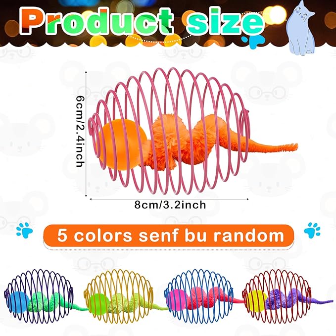 Jecery 5 Pcs Cat Spring Toys Stretchable Rolling Balls Colorful Playful Coils - Image 2