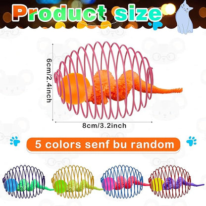 Jecery 5 Pcs Cat Spring Toys Stretchable Rolling Balls Colorful Playful Coils - Image 2