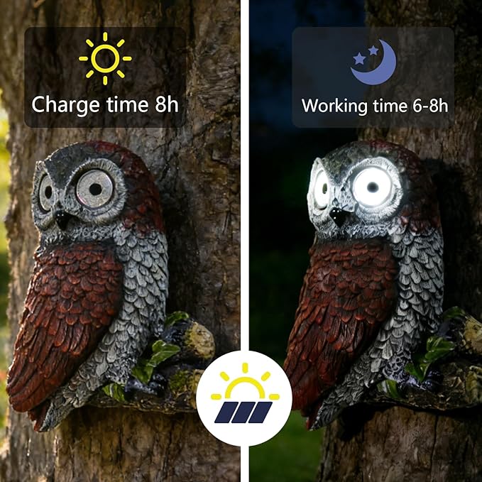 Sheaifun Owl Garden Statue Owl Solar Lights Outdoor Garden Resin Yard Outdoor - Image 4
