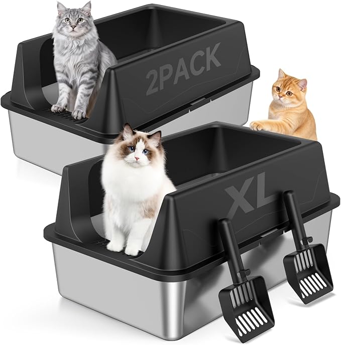 2 Pack XL Stainless Steel Litter Box by Tevila