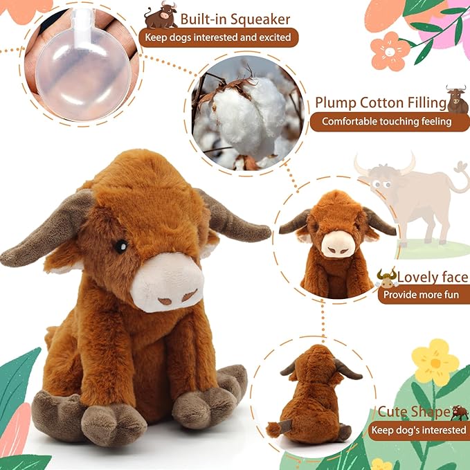 YZHDUXIU Highland Cow Dog Toy, Squeaky Dog Toys Stuffed Plush Puppy Toy - Image 6