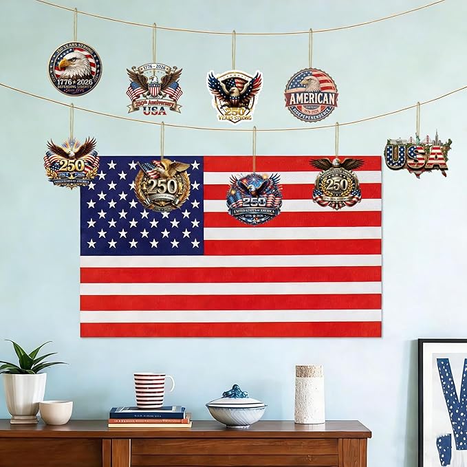9 Pcs 250th Anniversary USA Ornament Eagle 1776-2026 Independence Day Decor 2D - Image 4