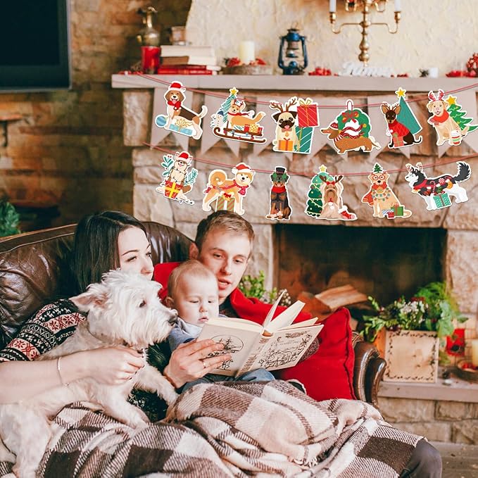 Cute Christmas Dog Puppy Reindeer Antlers Hanging Scarf Hat Banner - Image 3
