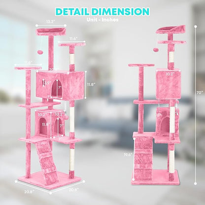 FDW | 70" Cat Tree Tower | Pink | Multi-Level Indoor Activity Center - Image 7