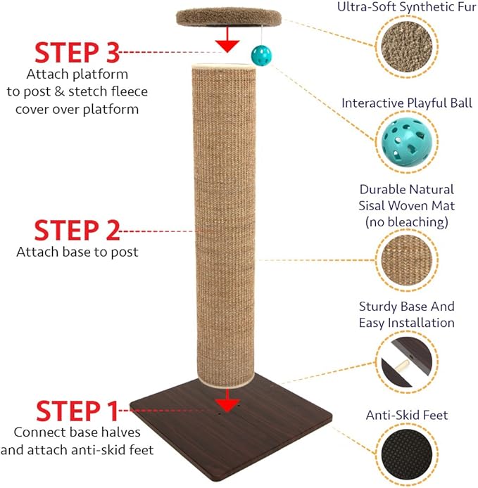 Kitty City Tall Sisal Cat Scratching Post, 32” Durable Scratcher - Image 7