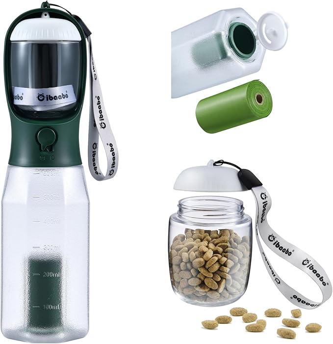 Cibaabo Dog Water Bottle with Food Container & Poop Bag Holder, Travel Water by Cibaabo