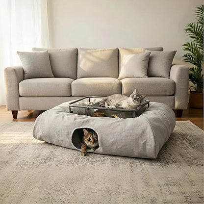 XxingSheep 2-Tier Hammock XXL Cat Tunnel Bed, 4 Cave Premium Hemp Fabric - Image 4