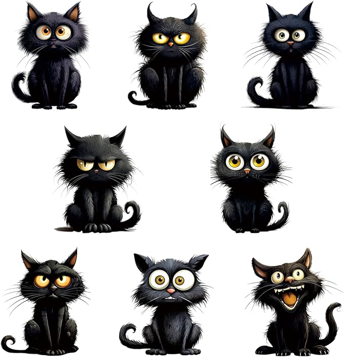 8 Pcs Halloween Tree Decoration Funny Cute Black Cat Designs Acrylic Pendant by BHOOKA