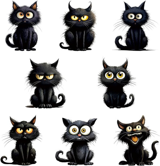 8 Pcs Halloween Tree Decoration Funny Cute Black Cat Designs Acrylic Pendant by BHOOKA