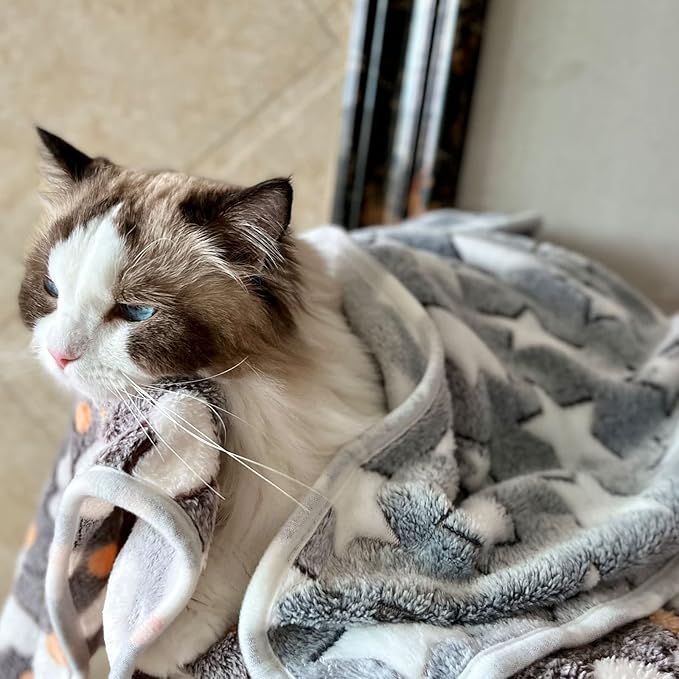 1 Pack 3 Puppy Blankets Cat Dog Blankets Super Soft Warm Sleep Mat Grey Star - Image 7