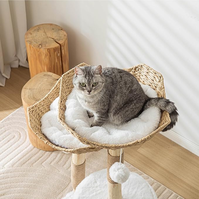 Modern Cat Tree for Indoor Cats Large Adult, 46.5" Tall Wooden Cat Tower for - Image 7