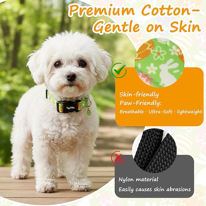 Easter Dog Collar with Cute Easter Bunny & Eggs Patterns, Extra Small Green Dog - Image 4