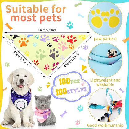 Huhumy 100 Pcs Paw Dog Bandanas Bulk Pet Bibs Colorful Triangle Scarf Paw - Image 2