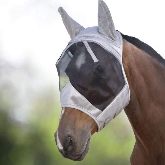Harrison Howard CareMaster UV-Proof Great Air Flow Fly Mask Standard with Ears Silver/Black Retro