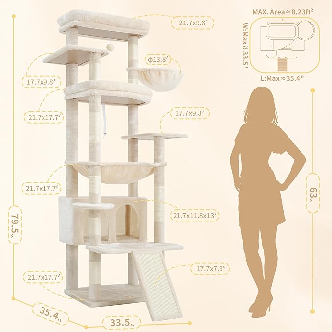 Heybly Tall Cat Tree for Large Cat, 80-inch Multi-Level Cat Tower for Indoor - Image 5