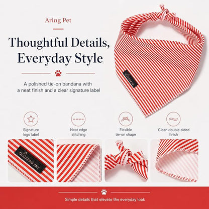 ARING PET Stripe Dog Bandanas, Cute Red Pet Bandana Scarf Triangle Bib - Image 2