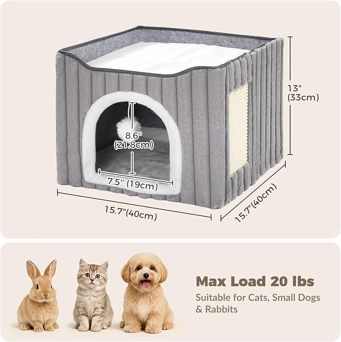 Avont Cat Cube Bed, Scratch Pad & Ball, Large Hideaway - Image 8