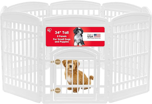 IRIS USA Dog Playpen with Door, 34” 8 Panel Pet Exercise Pen – Indoor Outdoor by IRISUSA