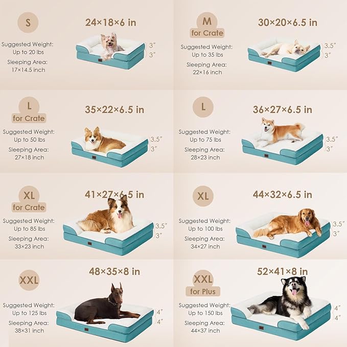 EHEYCIGA Orthopedic Dog Bed, Waterproof Memory Foam, Turquoise Blue - Image 2