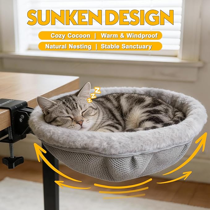 Cat Desk Bed Foldable Sunken Design, 2 Reversible Cushions - Image 3