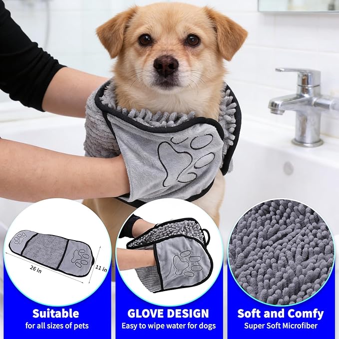 3PCS Dog Bath Kit, Dog Bath Brush | Dog Bath Gloves | Microfiber Dog Towel 26'' - Image 8